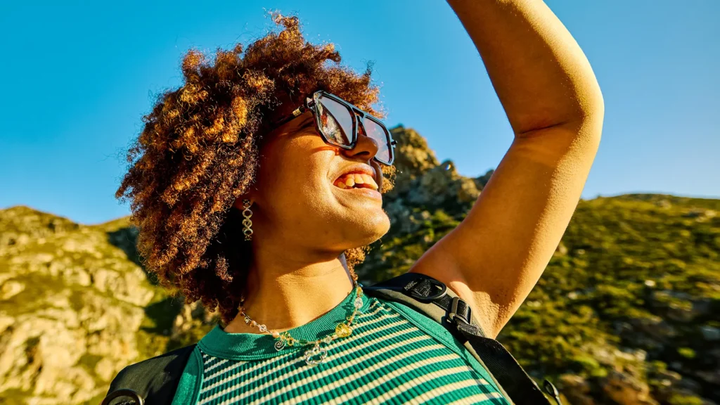 Woman hiking in sunshine
